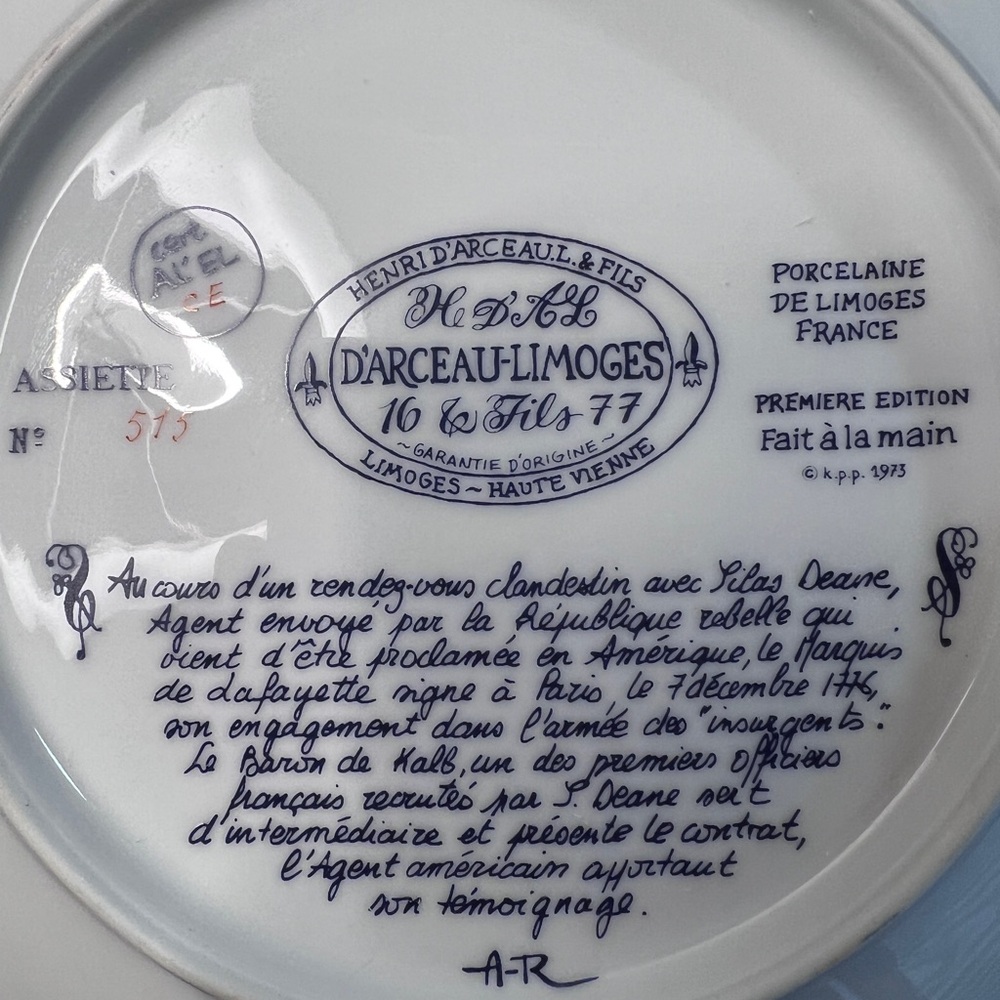 🇫🇷 Vintage Limoges Porcelain Blue and Brown USA Historical Scene Plate, 1973 - Picture 5 of 5